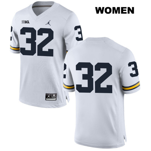 Women's NCAA Michigan Wolverines Louis Grodman #32 No Name White Jordan Brand Authentic Stitched Football College Jersey KM25X35QM